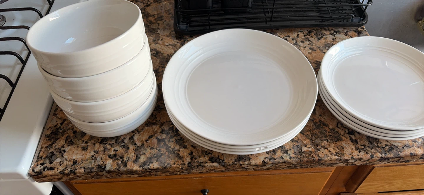 White Ceramic Soup Bowls and Plates Set
