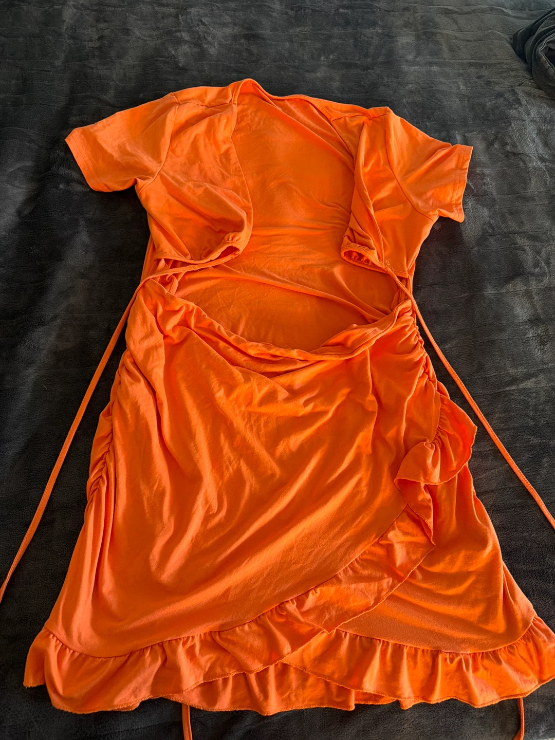 Orange Ruched Wrap Mini Dress