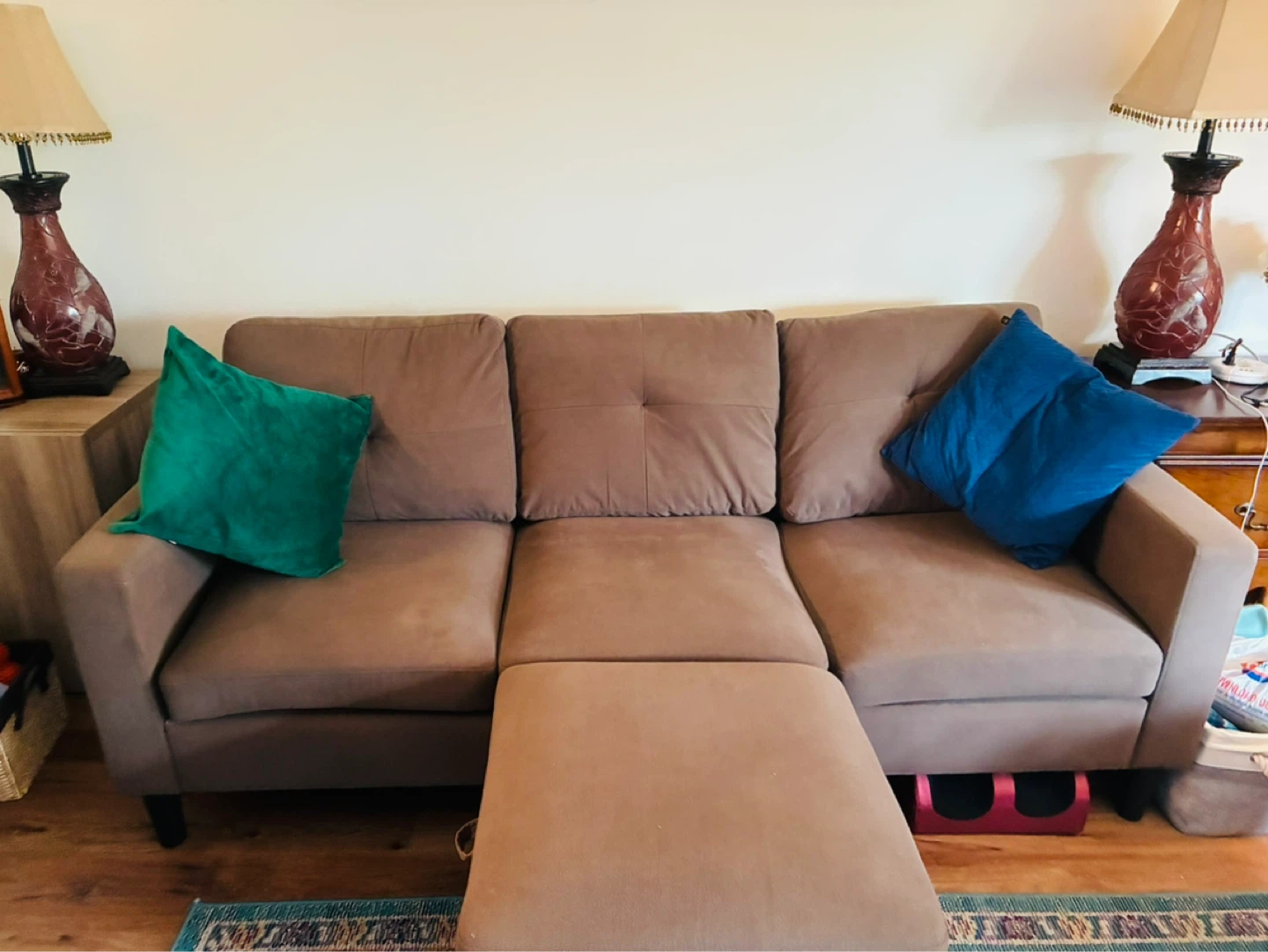 Brown Sectional Sofa with Ottoman