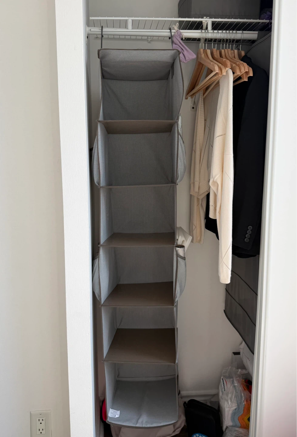 Gray hanging closet organizer with shelves and side pockets - photo 2