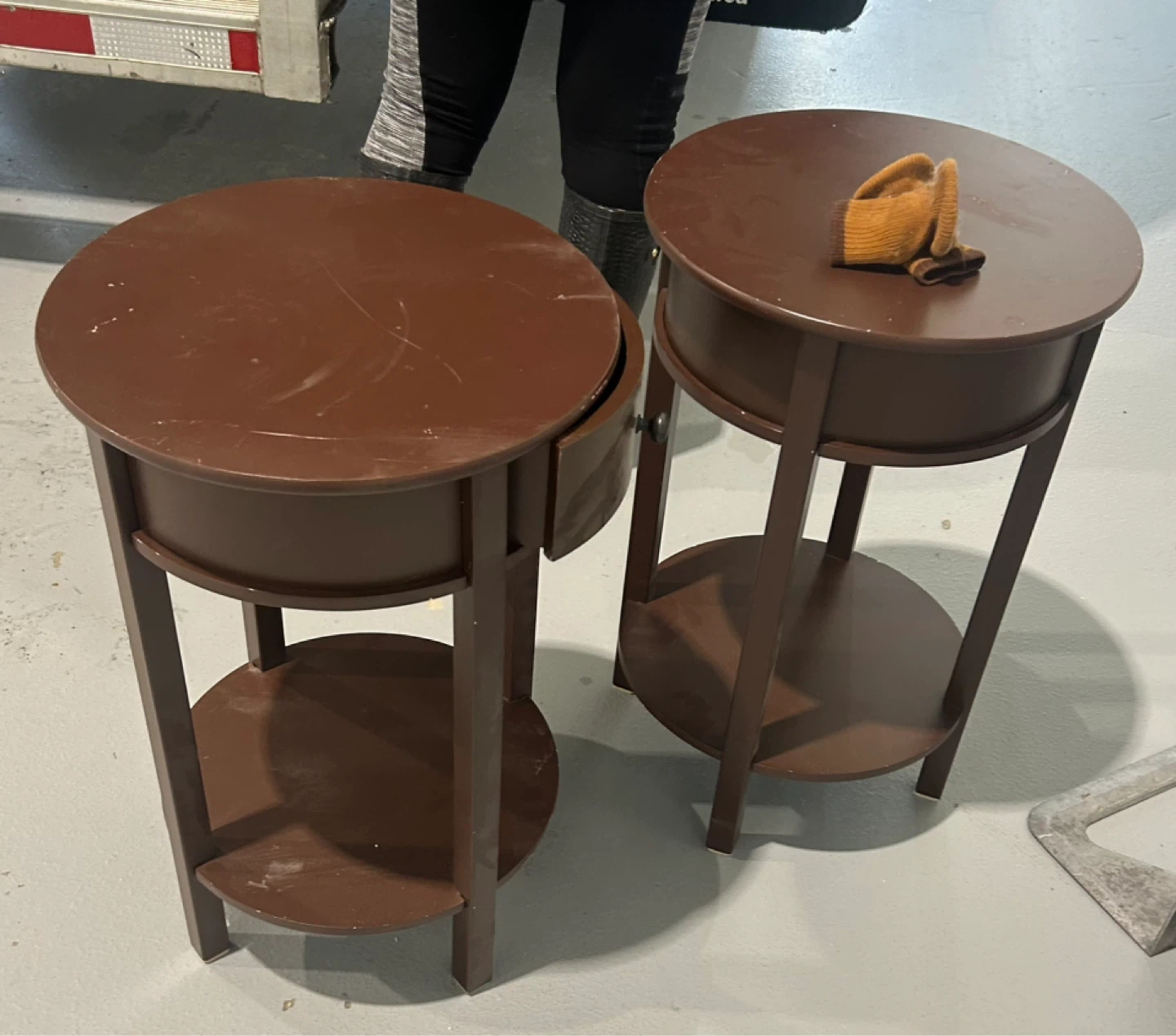 Round Side Tables with Drawer - Set of 2