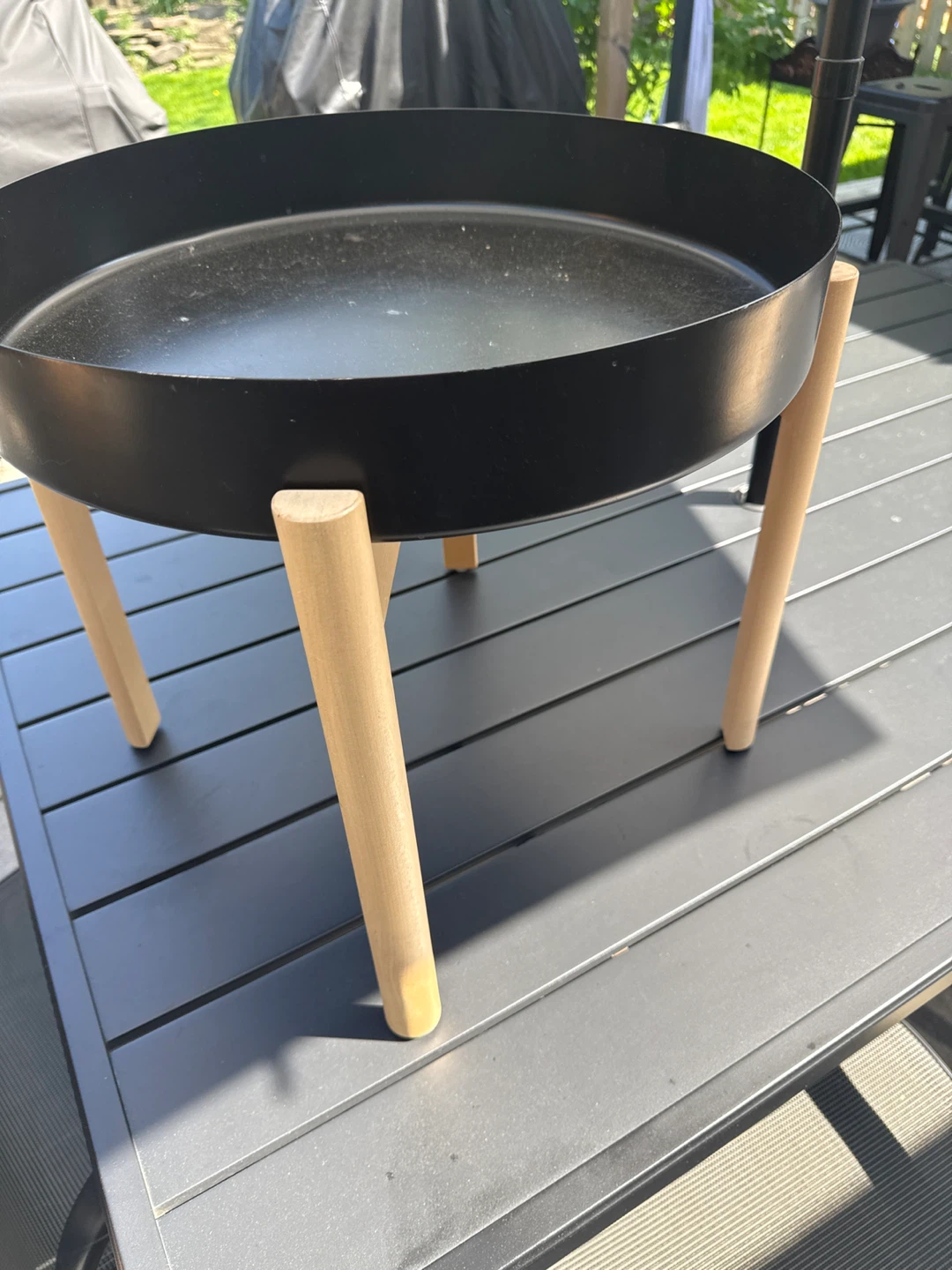 Round Metal Tray Ikea Plant Stand with Wooden Legs