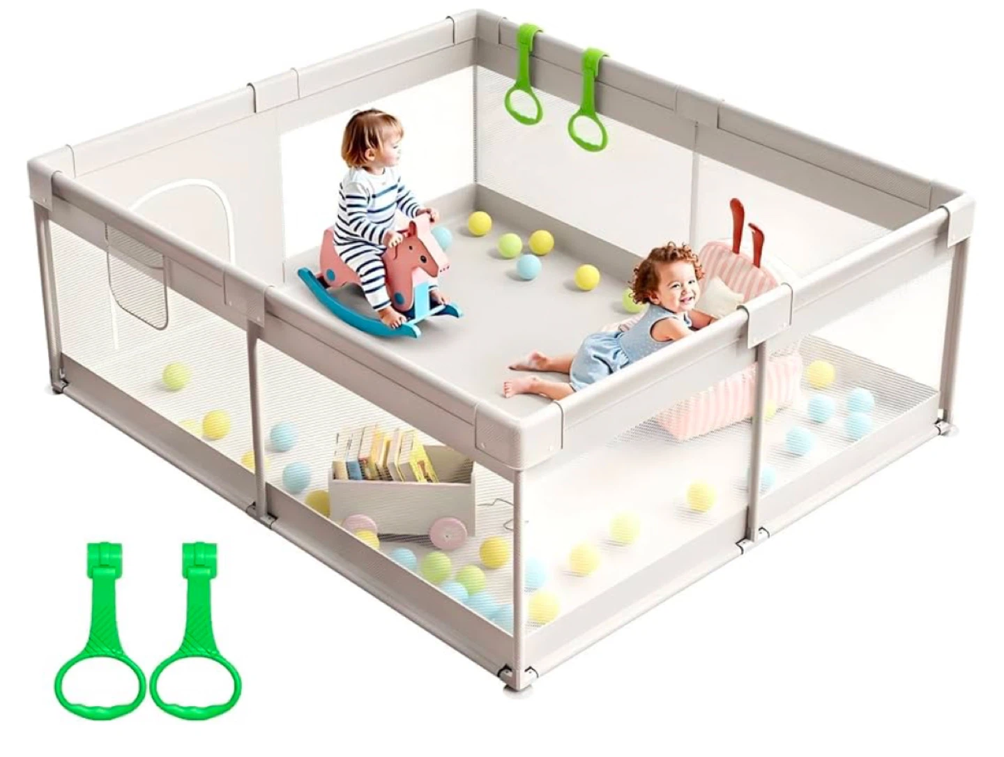 Large Baby Playpen 69”x 59”, light grey