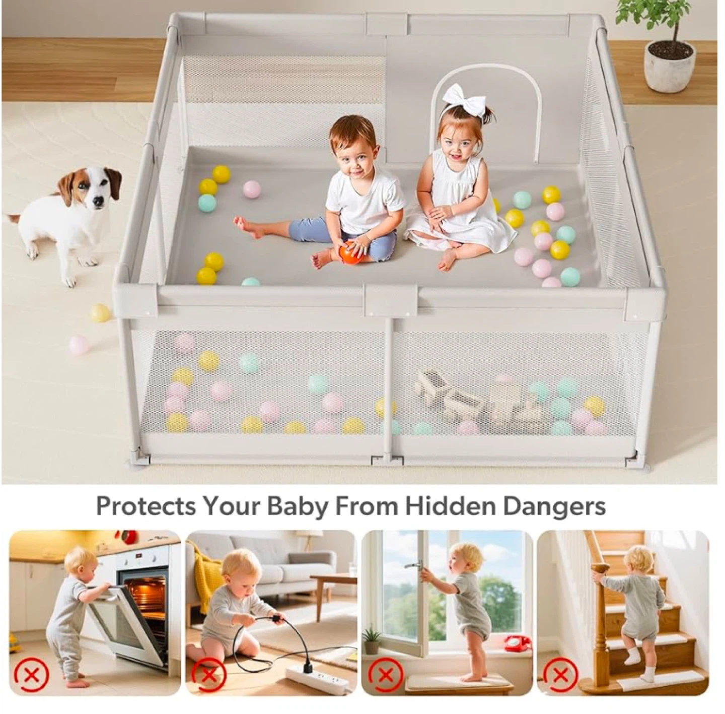 Large Baby Playpen 69”x 59”, light grey - photo 3