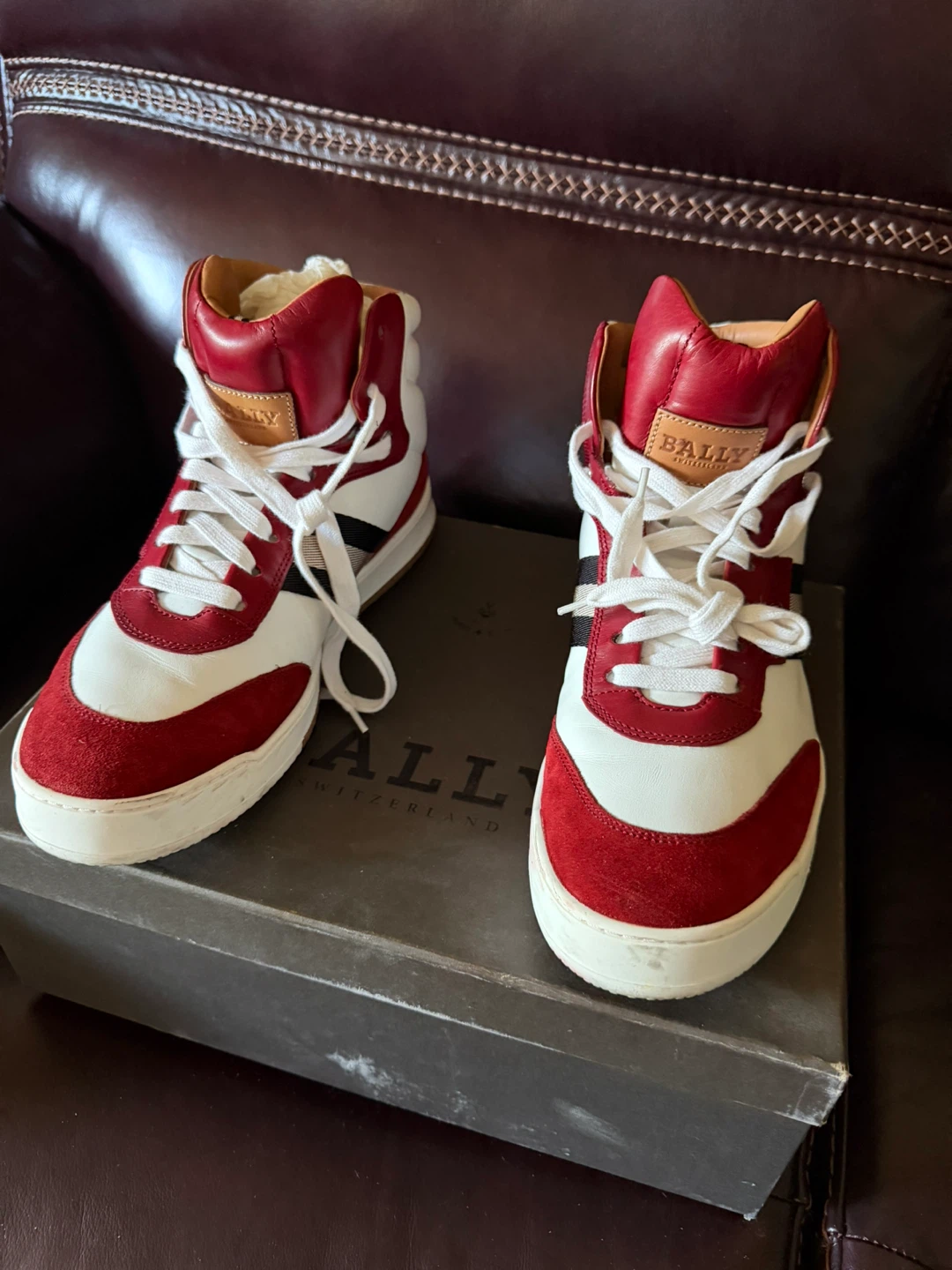 Bally High-Top Sneakers Red/White Leather Suede men’s 9.5US