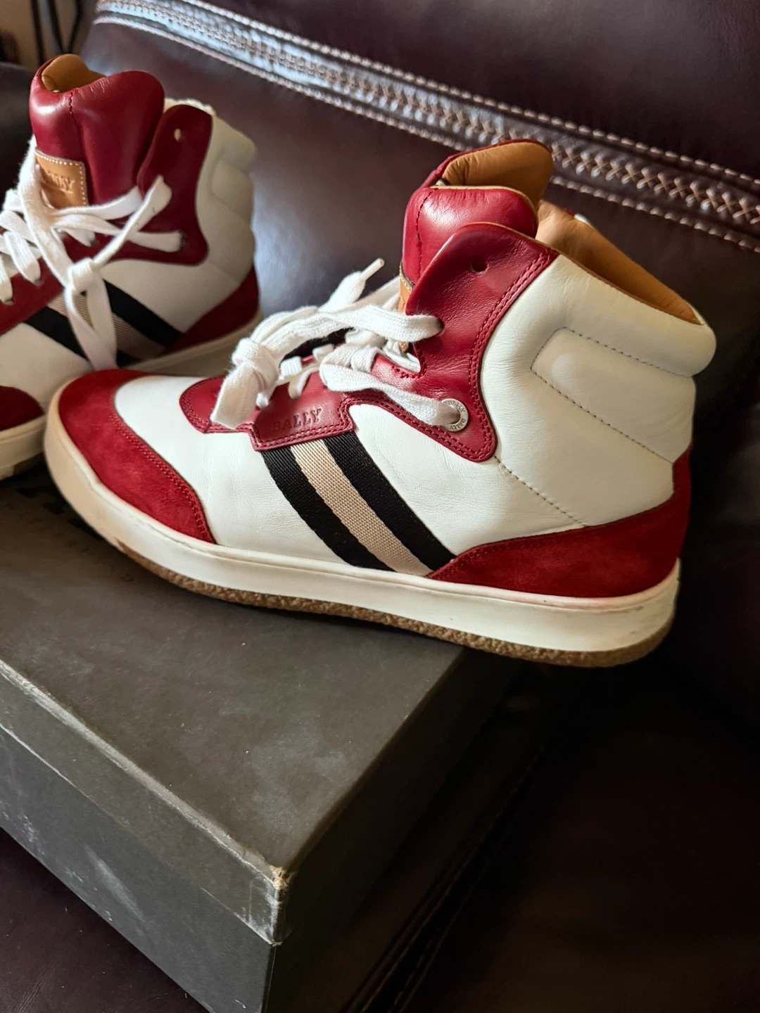Bally High-Top Sneakers Red/White Leather Suede men’s 9.5US - photo 3