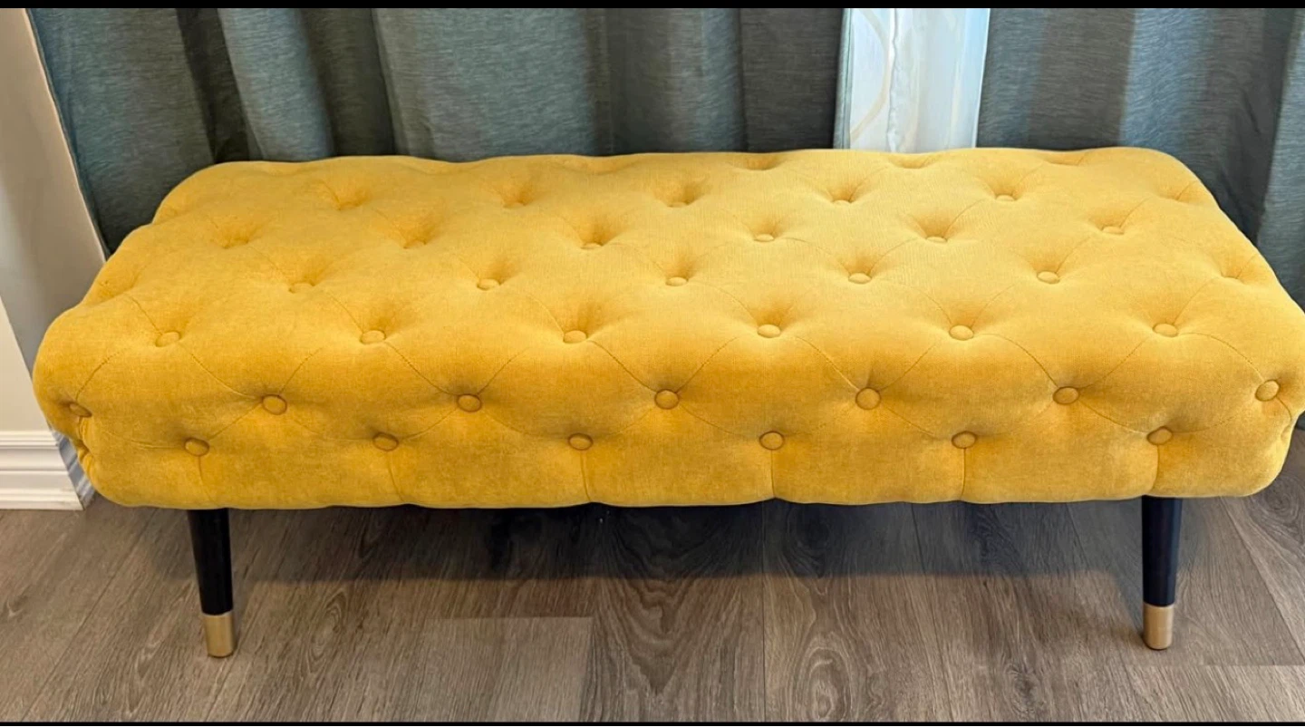 Modern Mustard Yellow Tufted Bench / Ottoman – Like New