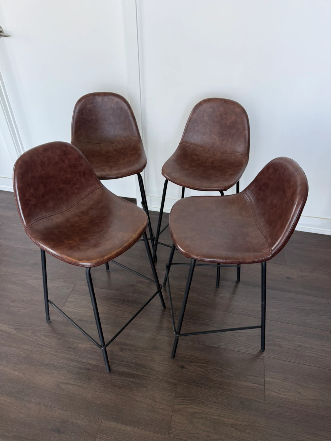 Set of 4 Brown Faux Leather Bar Stools