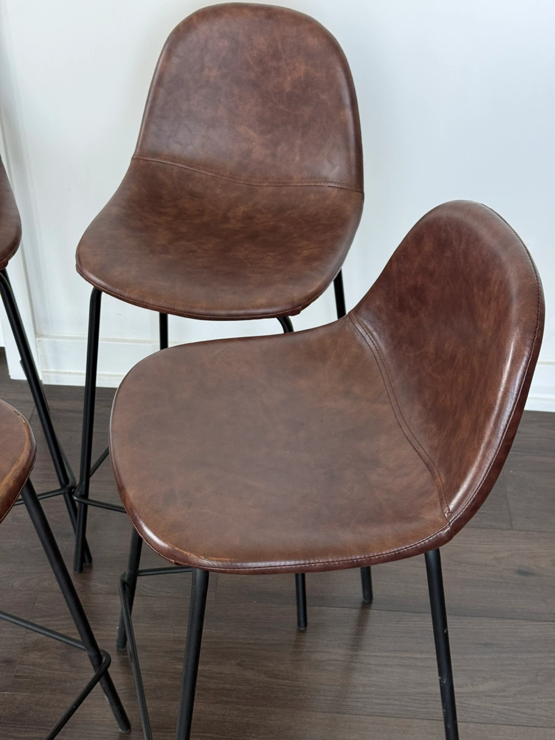 Set of 4 Brown Faux Leather Bar Stools - photo 3