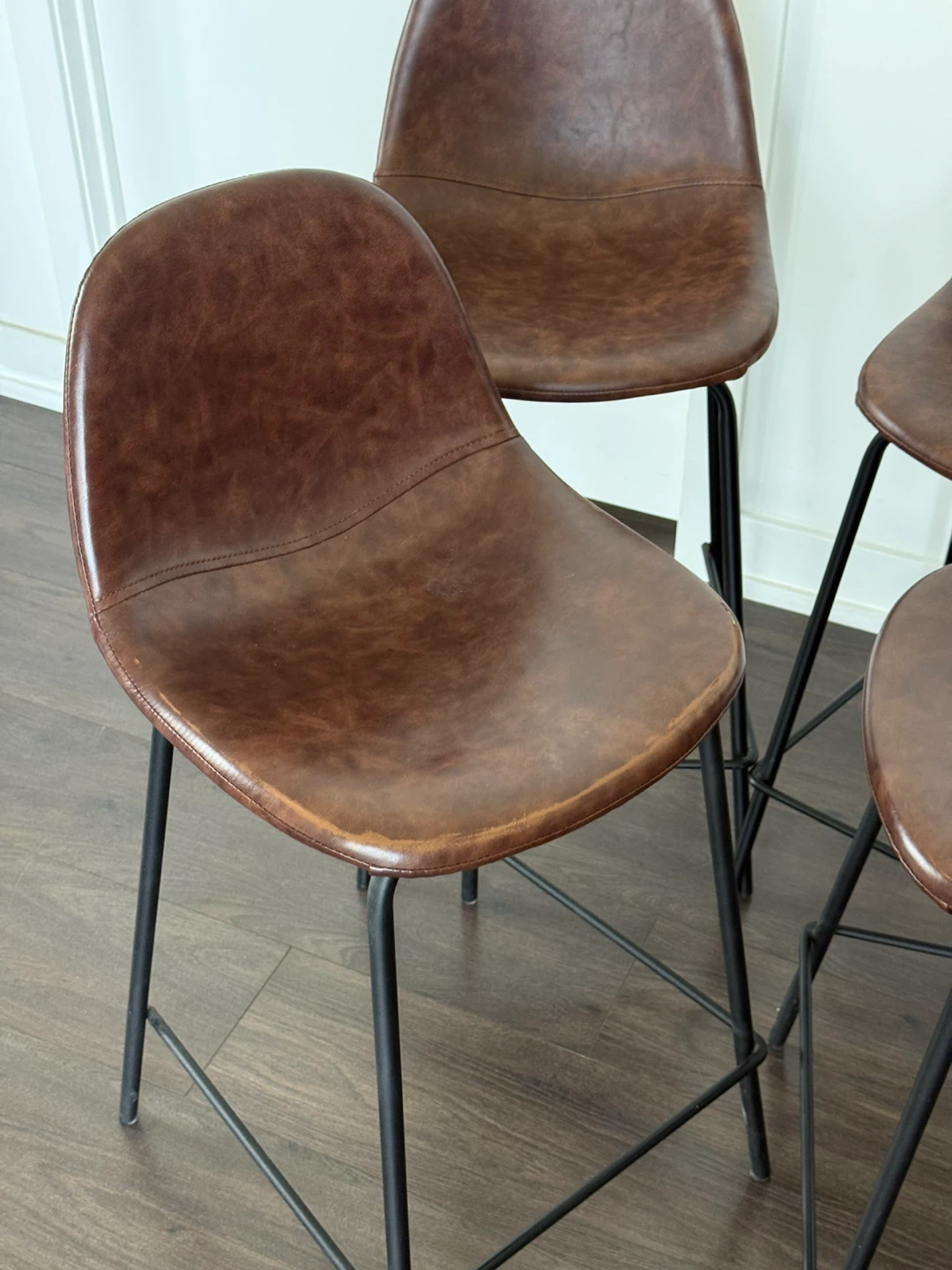 Set of 4 Brown Faux Leather Bar Stools - photo 2