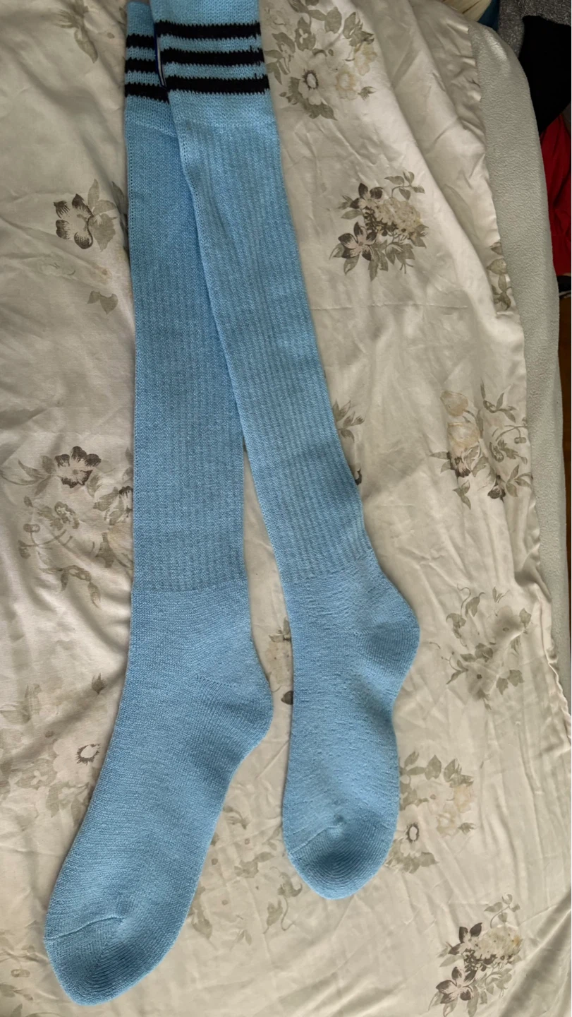 Light Blue Knee-High Socks with Black Stripes