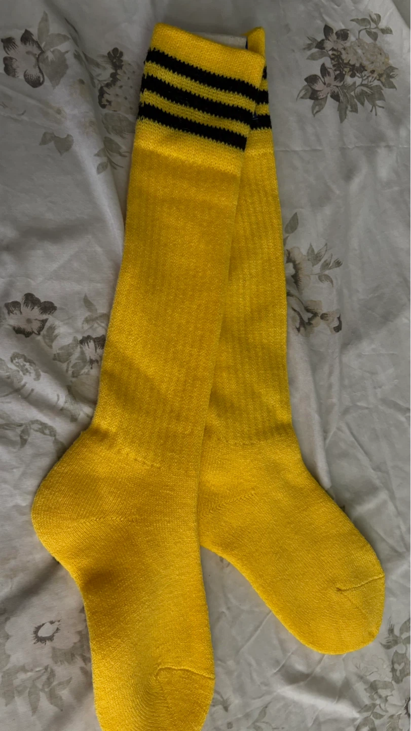 Yellow Knee-High Socks with Black Stripes