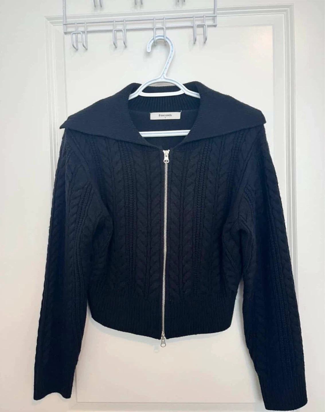 8 Seconds Black Cable Knit Zip-Up Sweater