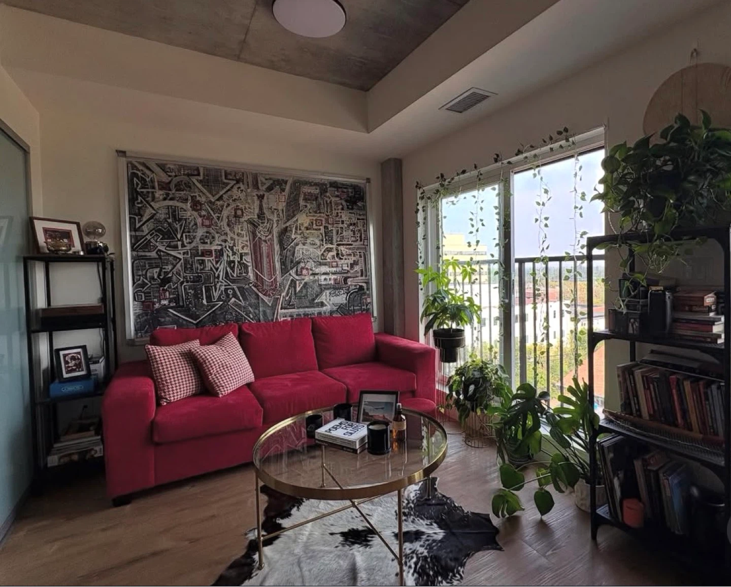 Red Sofa with Accent Pillows - photo 2