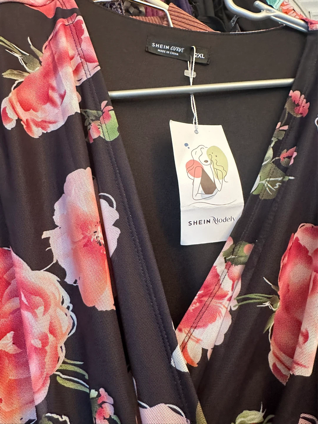 SHEIN Curve Floral Print Mesh Wrap Dress - photo 2