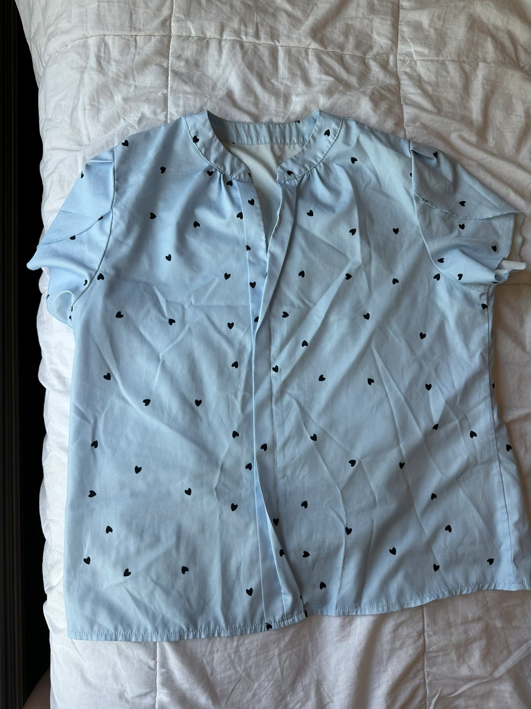 Light Blue Blouse with Black Hearts