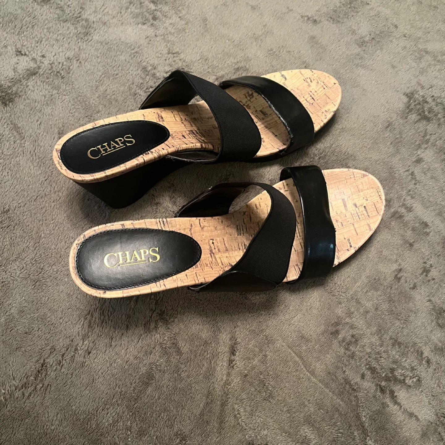 Chaps Black Wedge Sandals