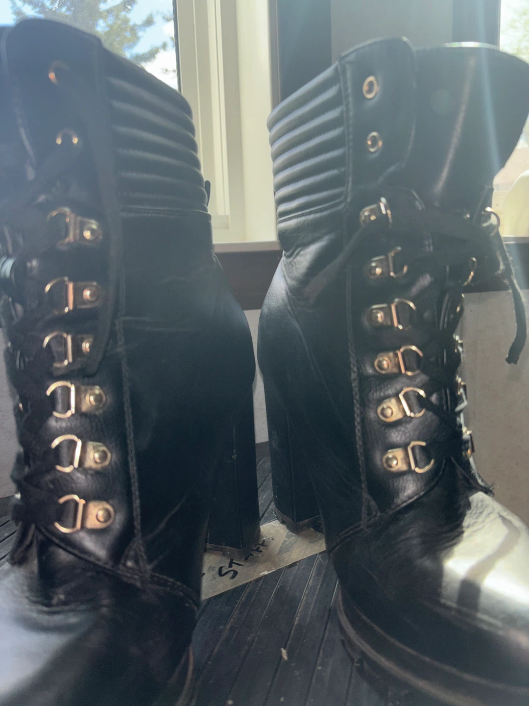 Black Lace-up Heeled Boots - photo 2
