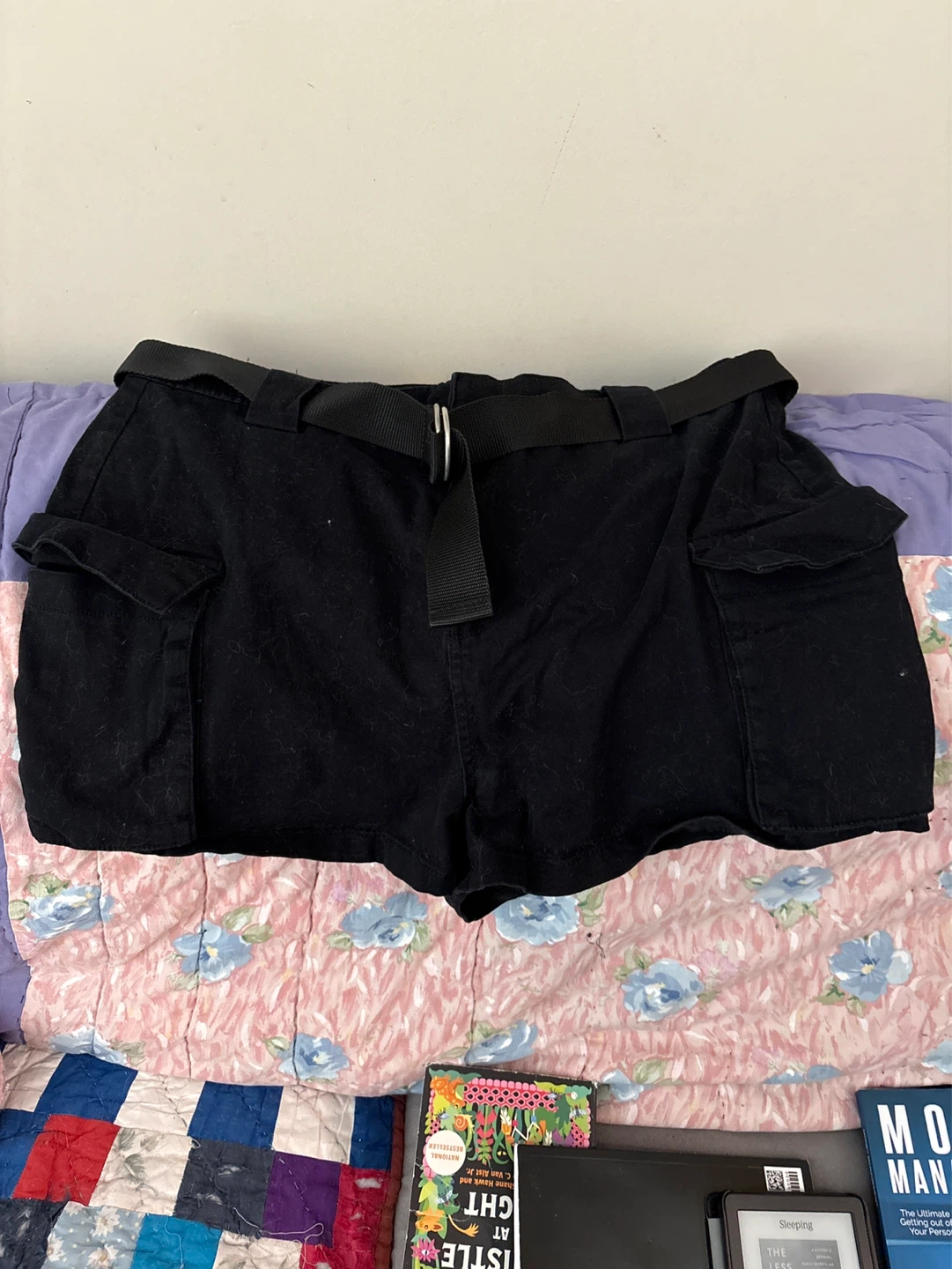 Black Cargo Shorts with Belt
