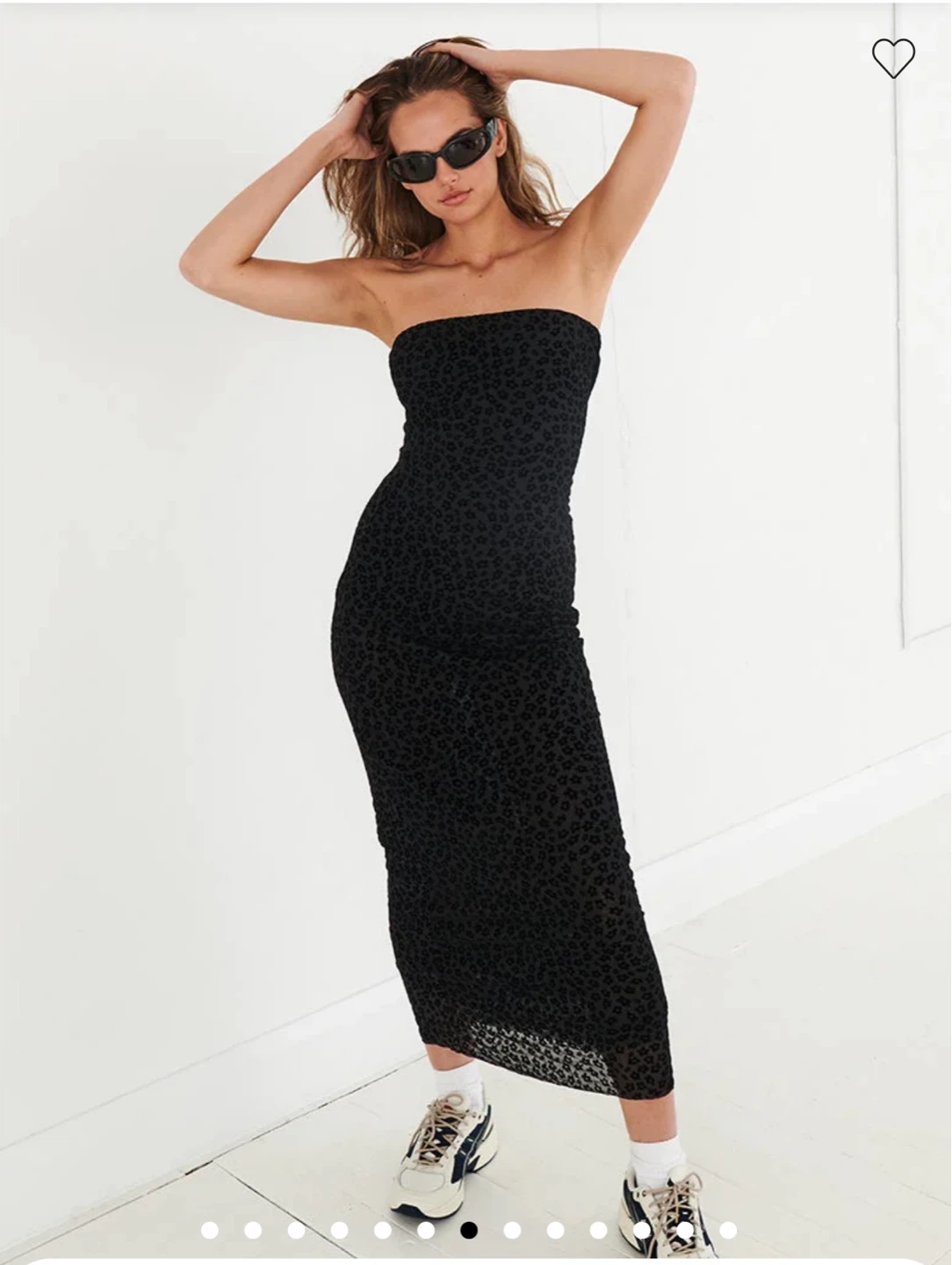 Chanda Black Mesh Leopard Print Strapless Maxi Dress