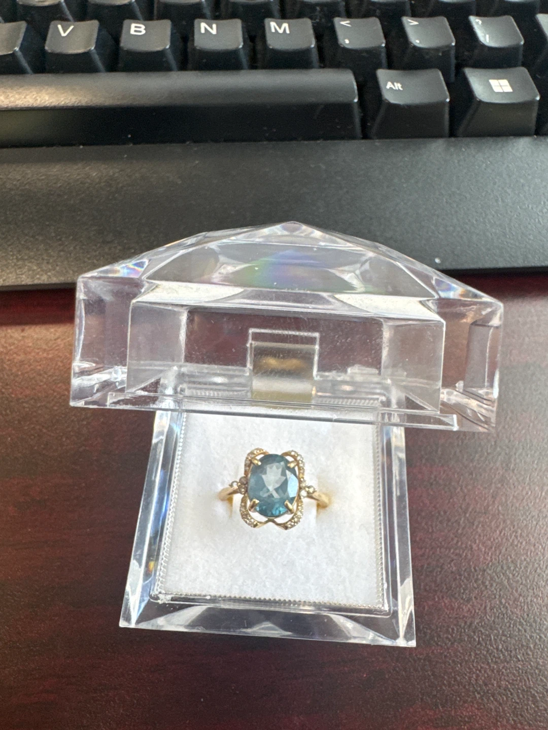 18K Yellow Gold London Blue Topaz & Diamond Ring