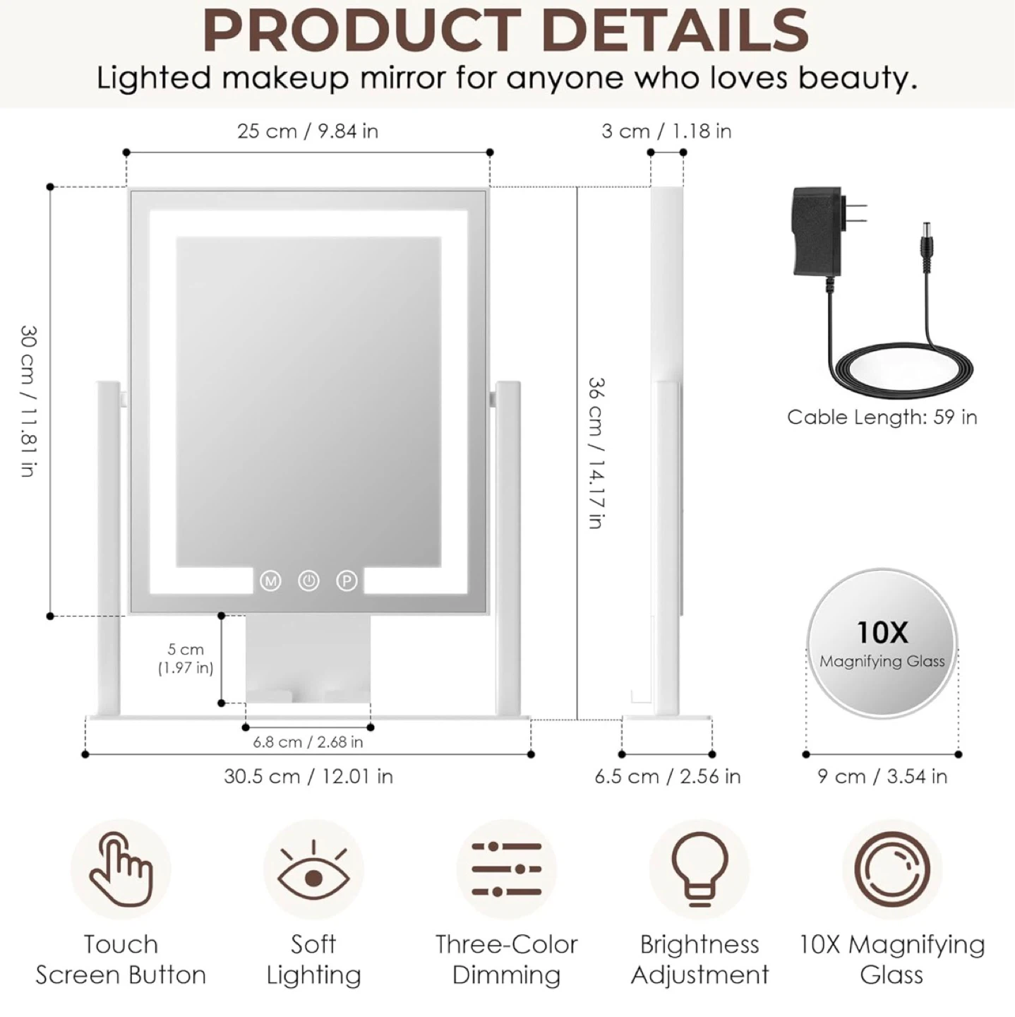 Lighted Makeup Mirror with 10X Magnification - photo 3