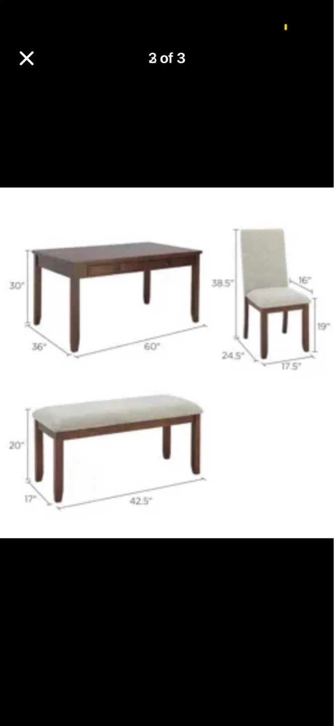 Dining Table Set with 4 Chairs and Bench