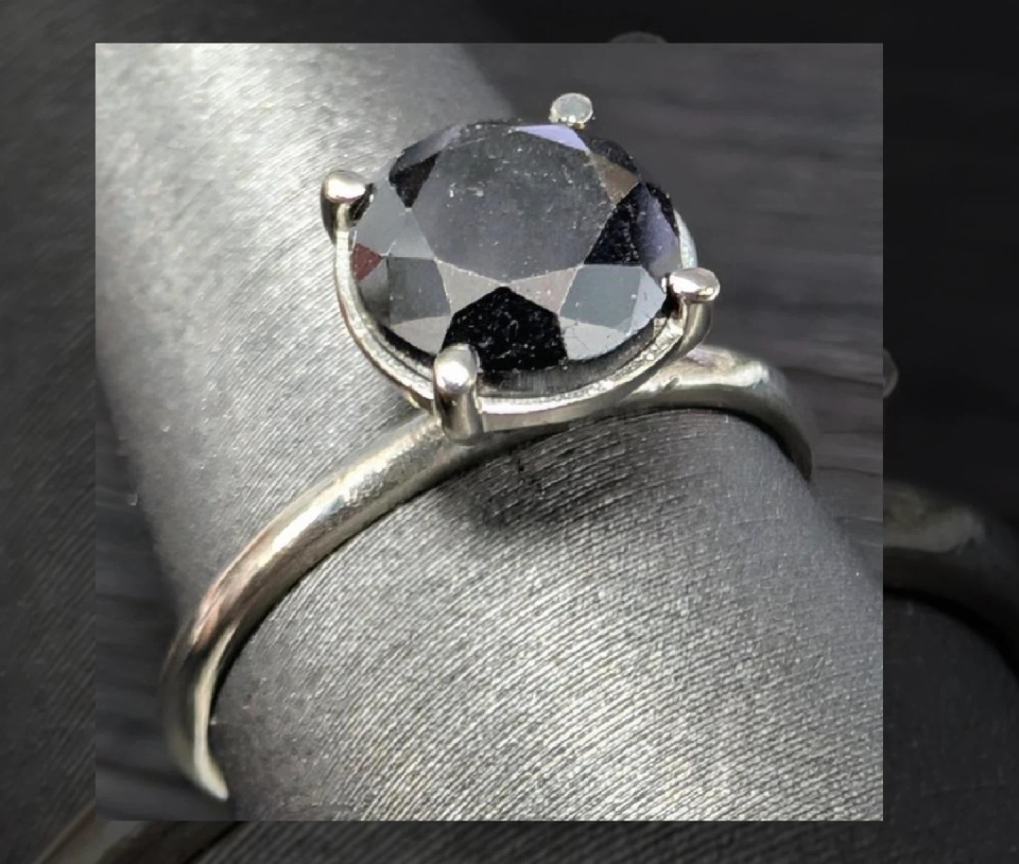 10K White Gold Black Diamond Solitaire Ring
