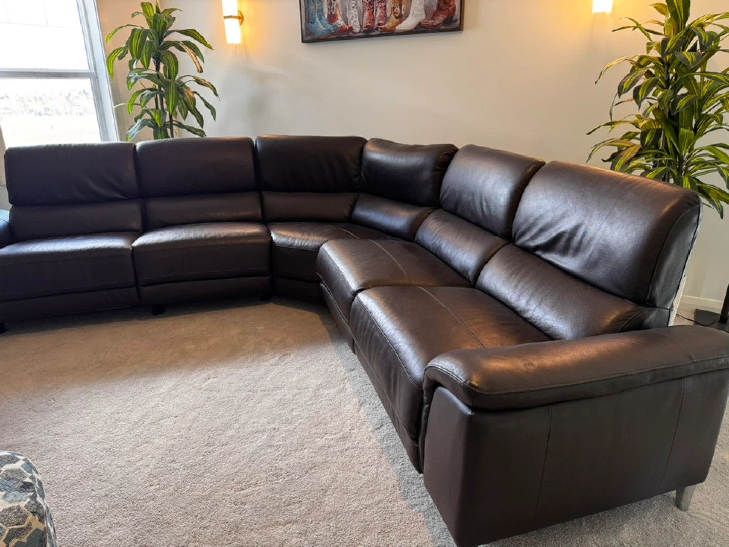 Dark Brown Leather Sectional Reclining Sofa