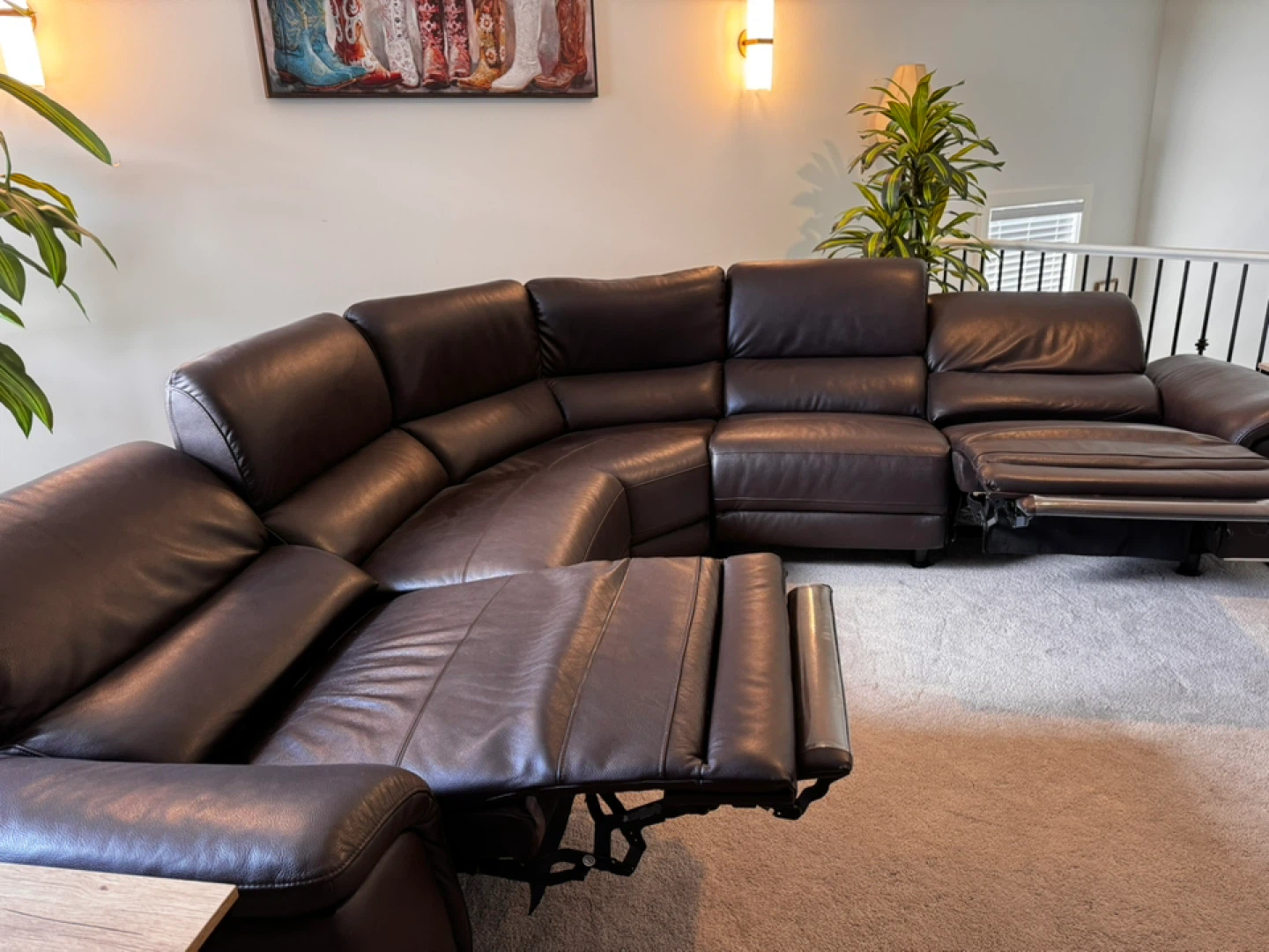 Dark Brown Leather Sectional Reclining Sofa - photo 3