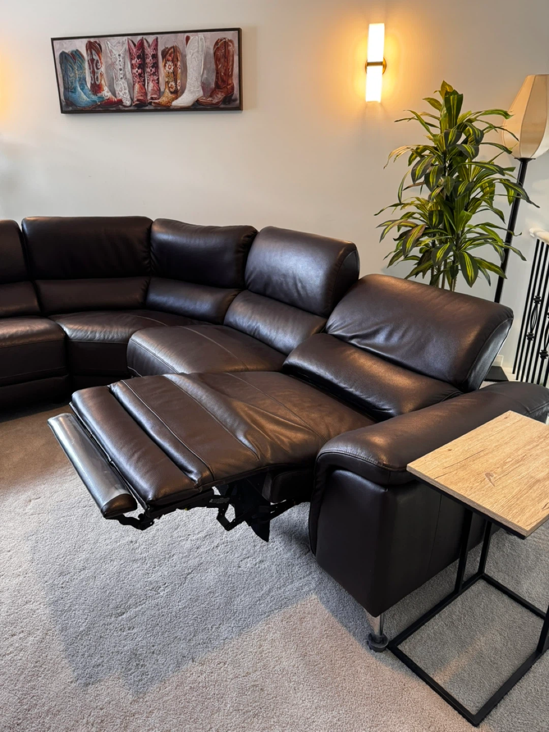 Dark Brown Leather Sectional Reclining Sofa - photo 5