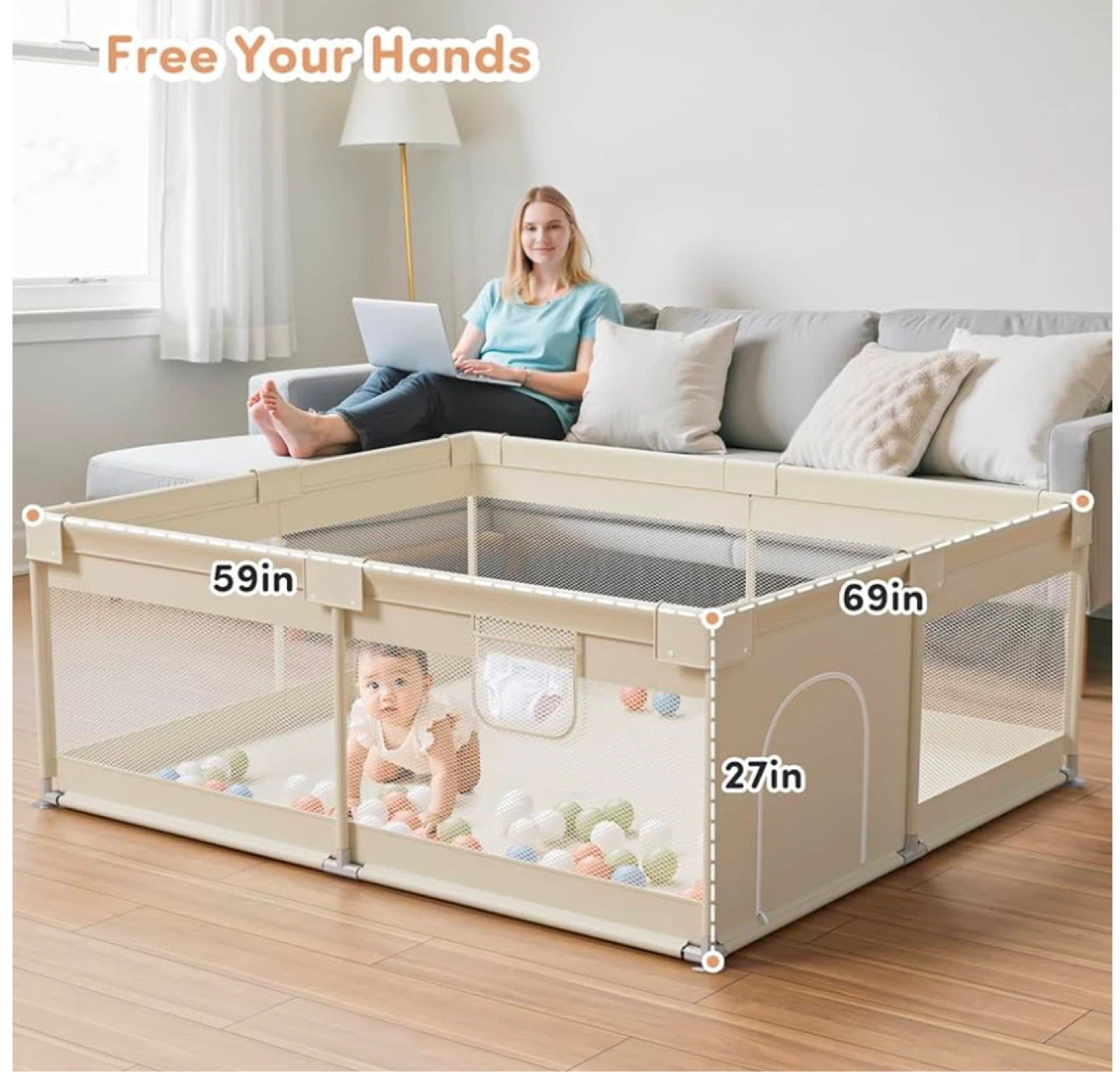 Baby Playpen - 59" x 69" x 27" - photo 2