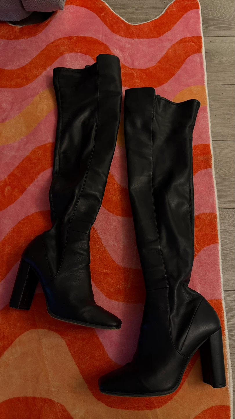 Black Faux Leather Over-the-Knee Boots