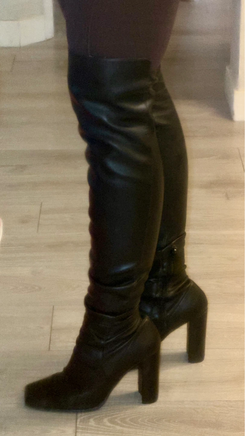 Black Faux Leather Over-the-Knee Boots - photo 2
