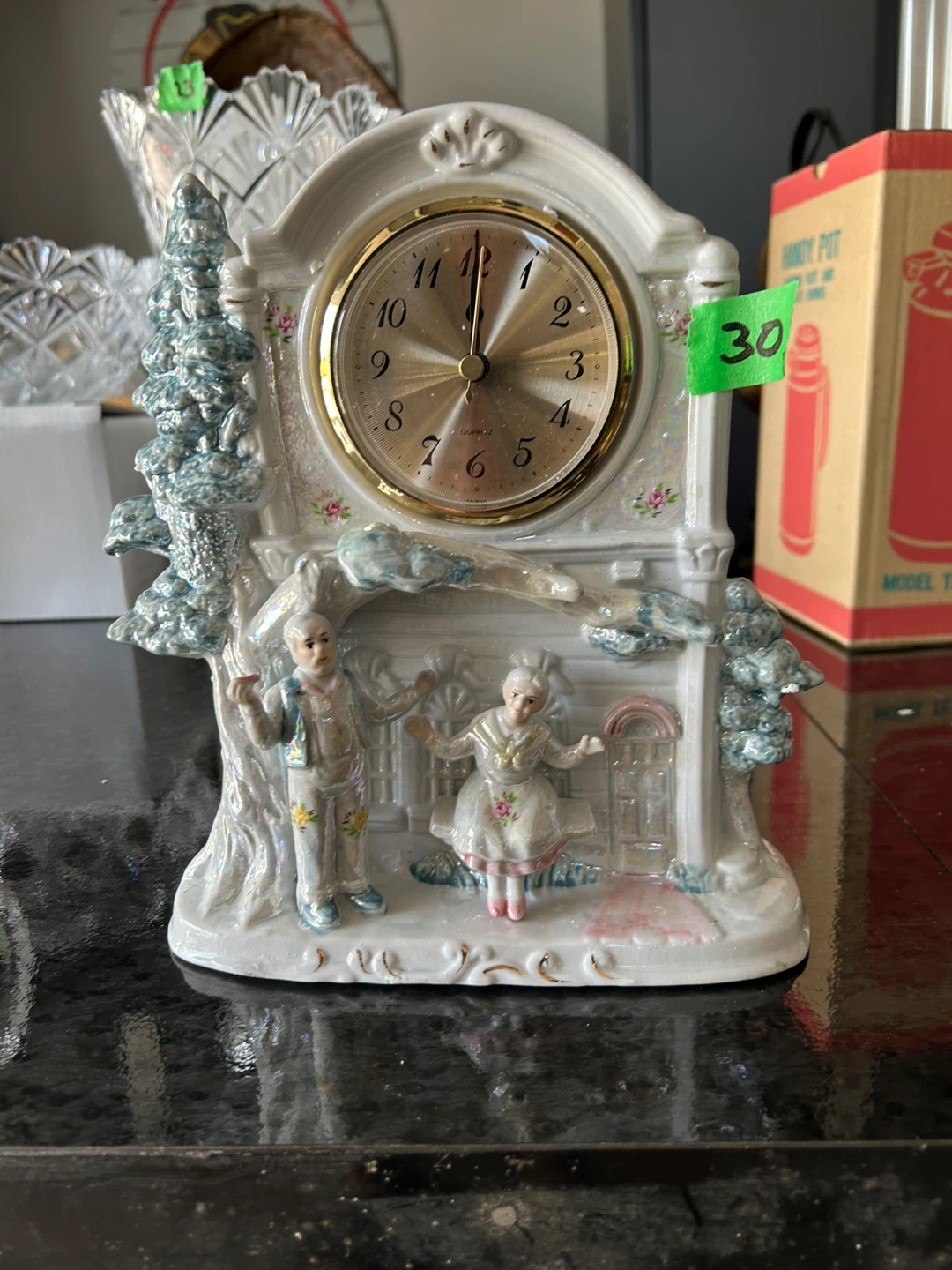 Decorative Ceramic Mantel Clock with Figures