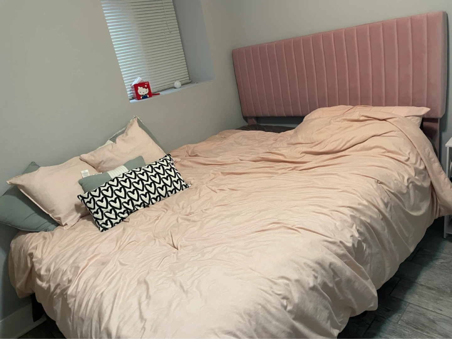 Pink Velvet Channel Tufted Headboard, Bed Frame, and Matteess