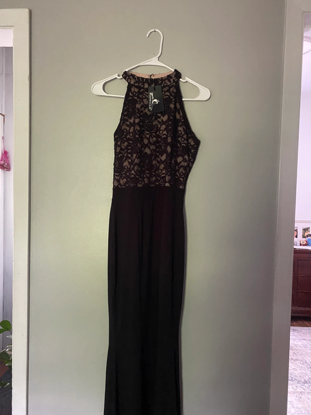 Black Lace Halter Maxi Dress - photo 3