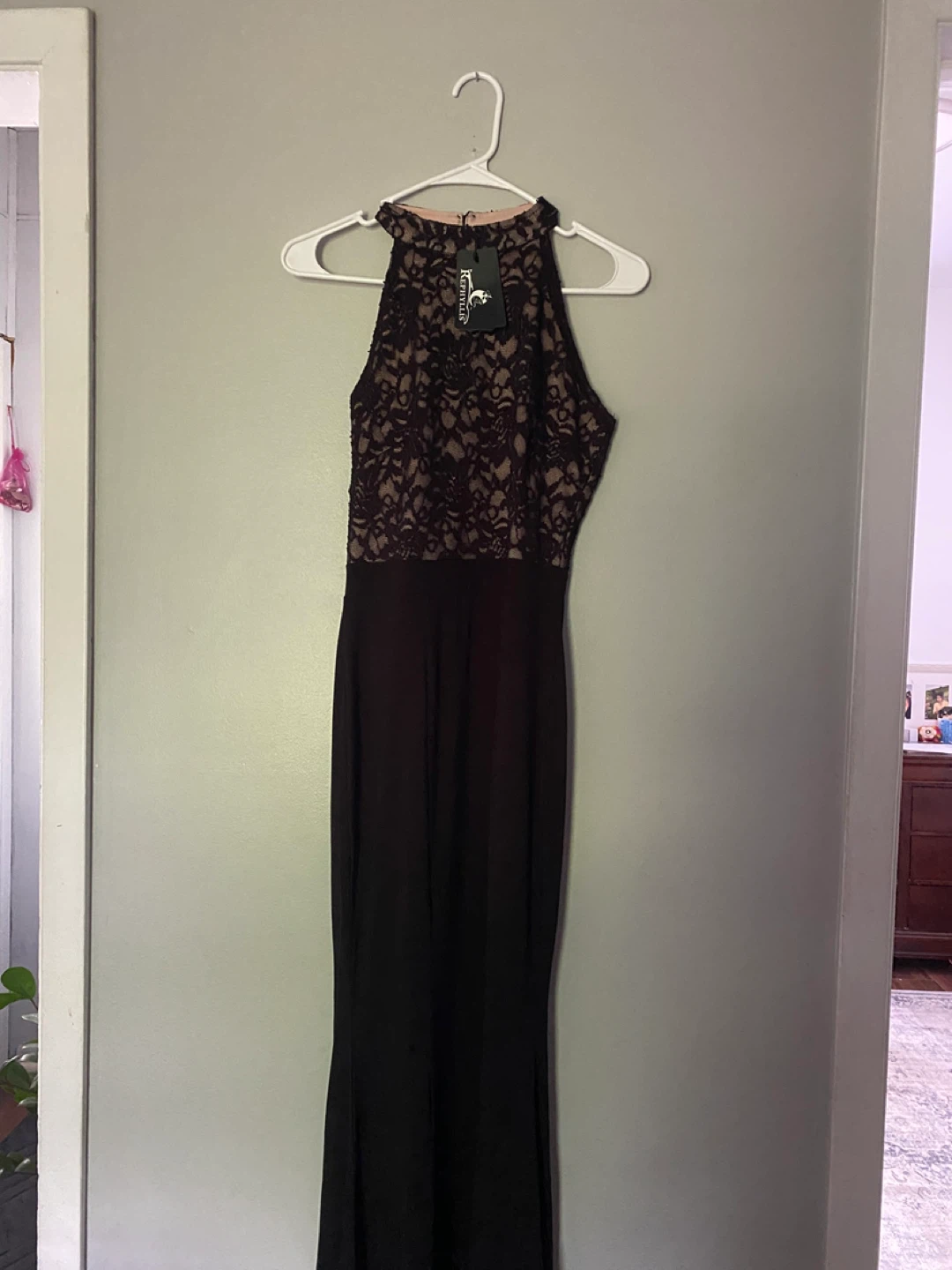 Black Lace Halter Maxi Dress - photo 2