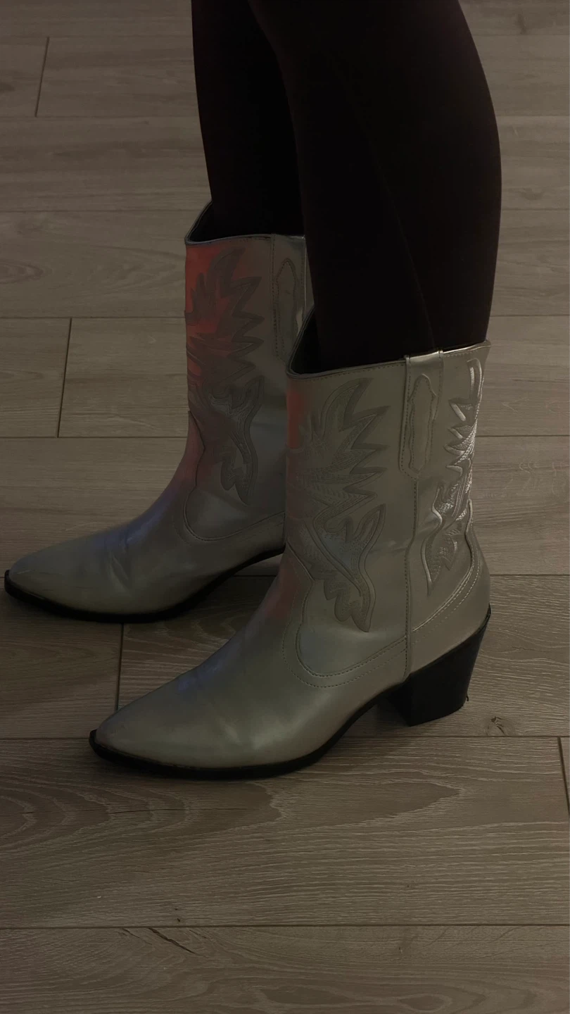 Silver Cowboy Boots - Forever 21