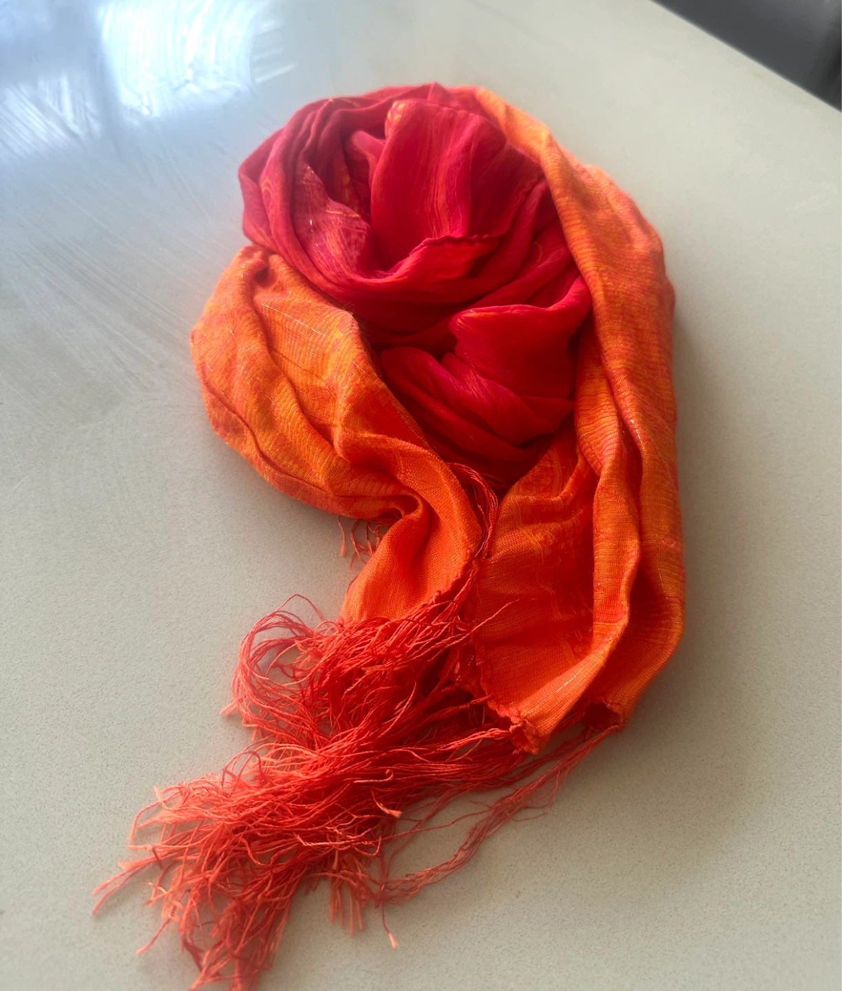 Orange Ombre Scarf with Fringed edges