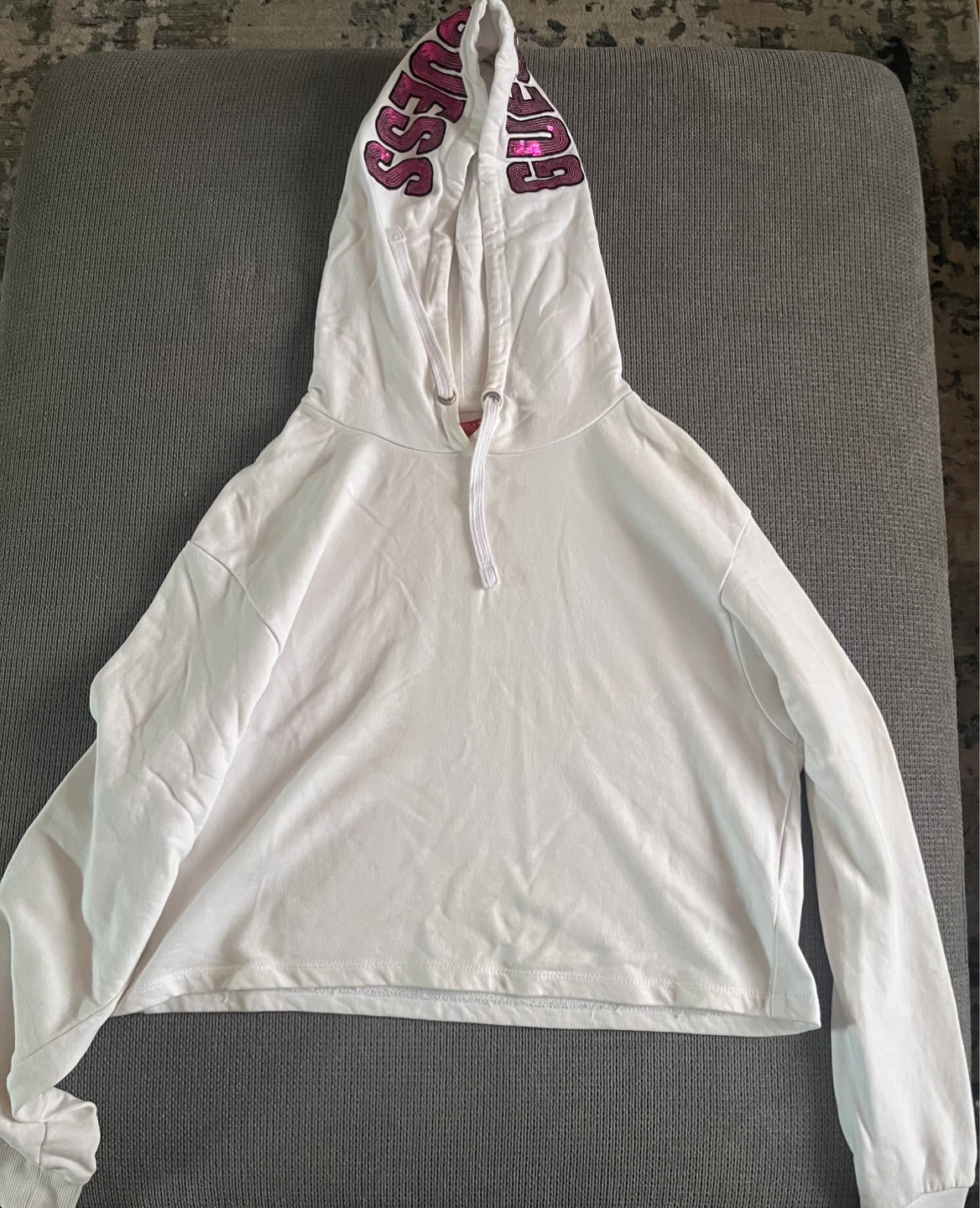 White Guess Cropped Hoodie