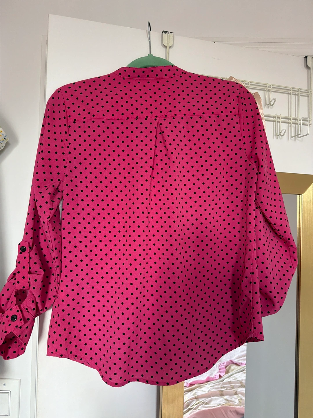 Women's Pink Black Polka Dot Blouse Size Medium - photo 2