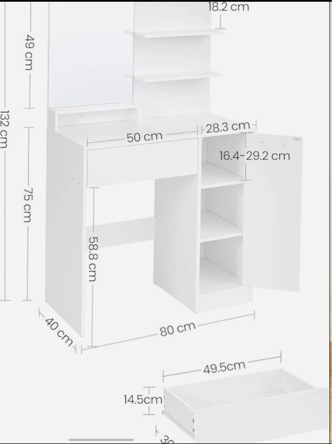 VASAGLE White Vanity Table with Mirror and Storage - photo 2