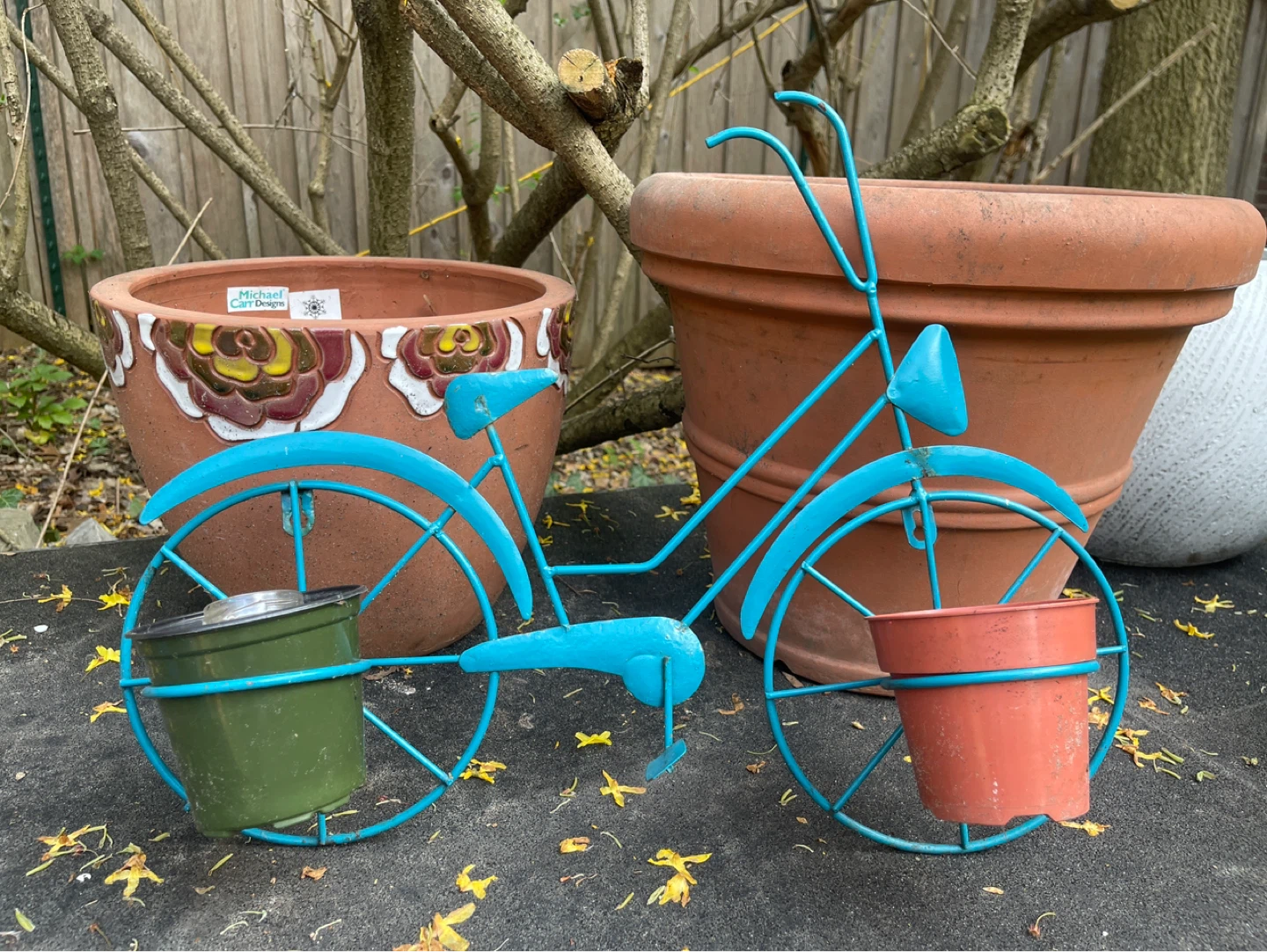 Blue Metal Bicycle Plant Holder