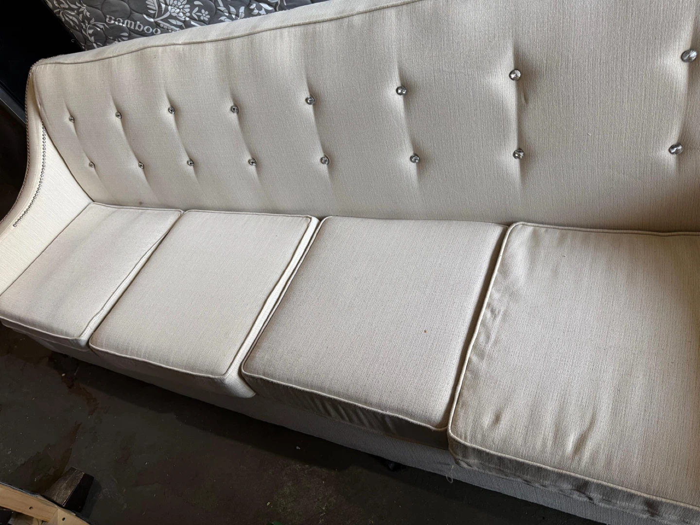 Cream Upholstered Sofa with Tufted Back - photo 3