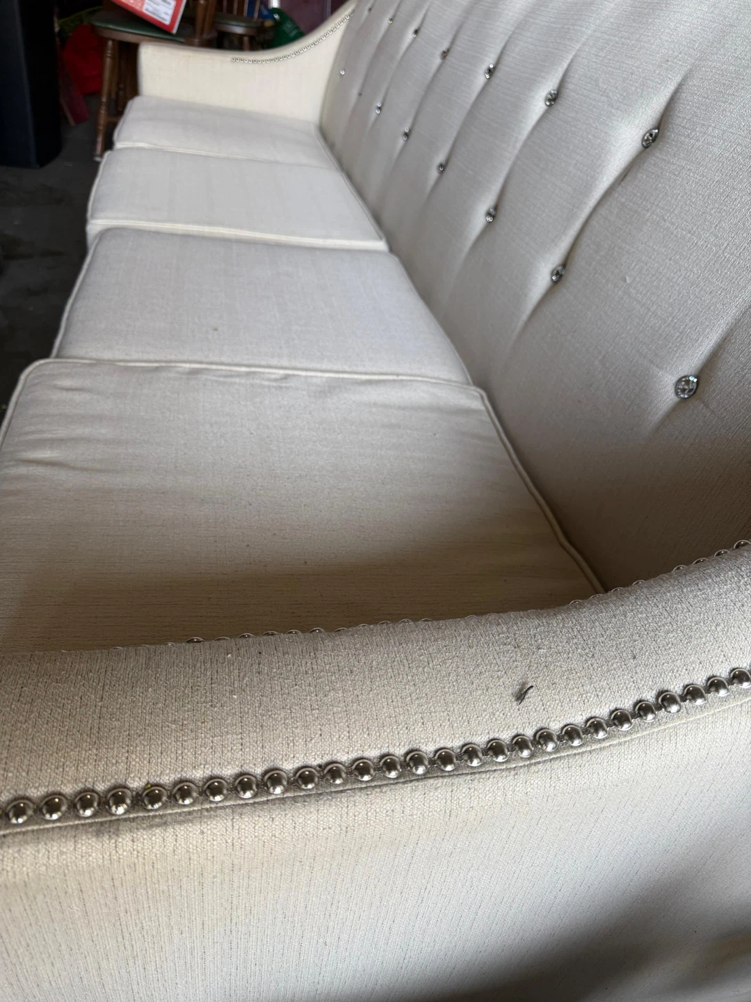 Cream Upholstered Sofa with Tufted Back - photo 2