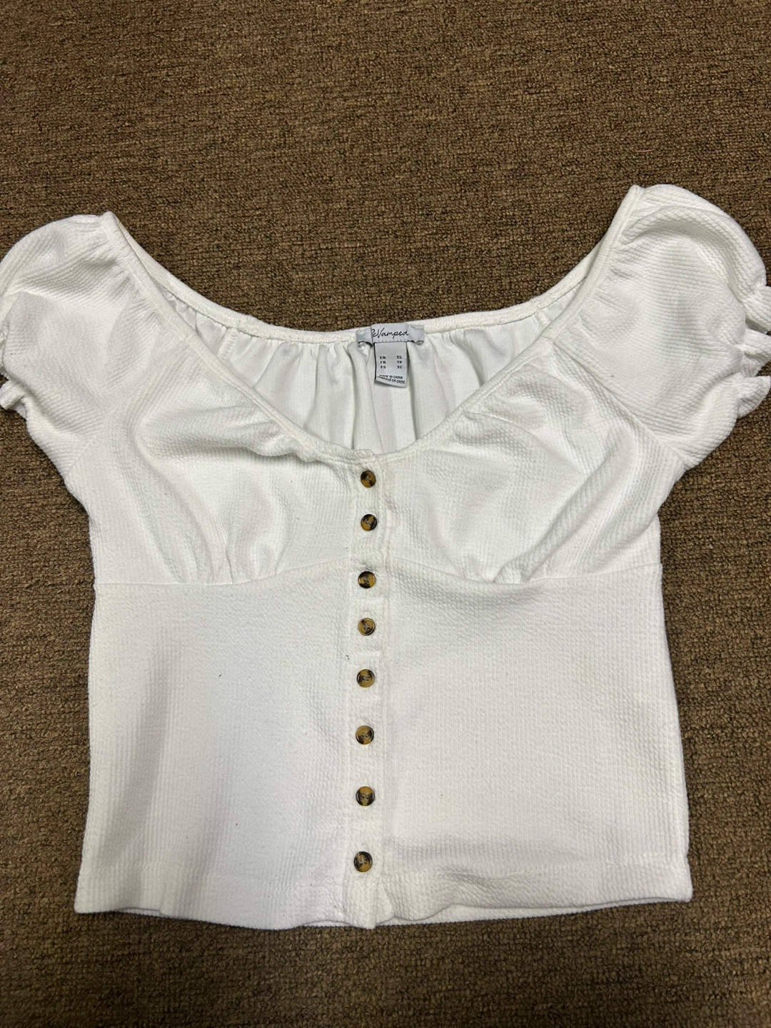ReVamped White Textured Button-Up Cropped Top XS