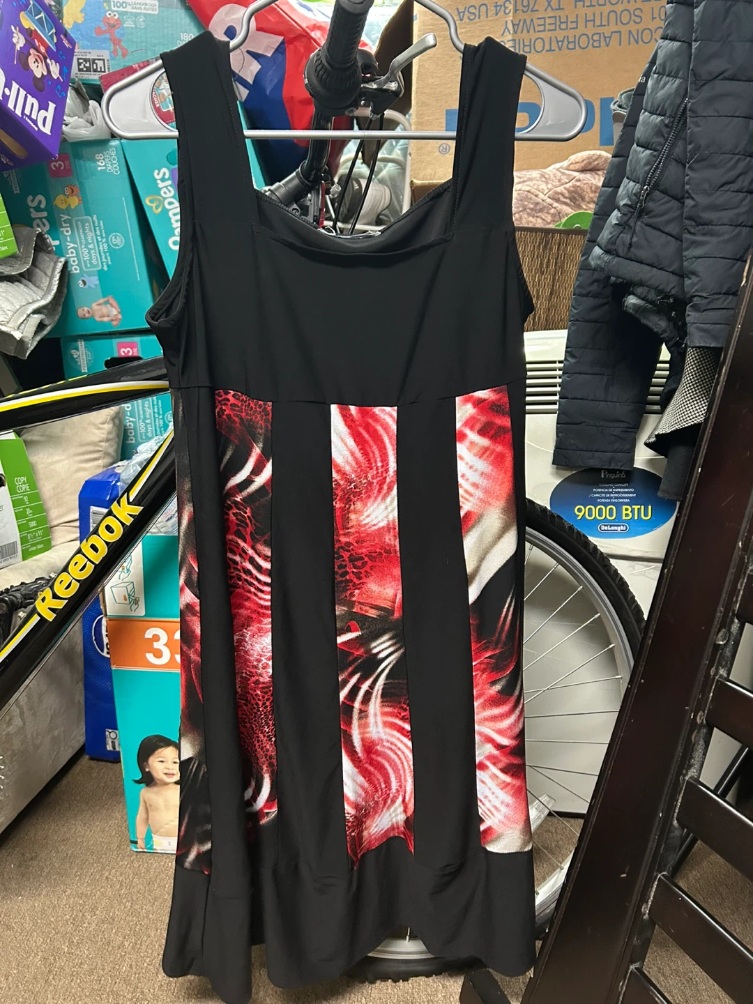 Black Sleeveless Dress with Red and White Print