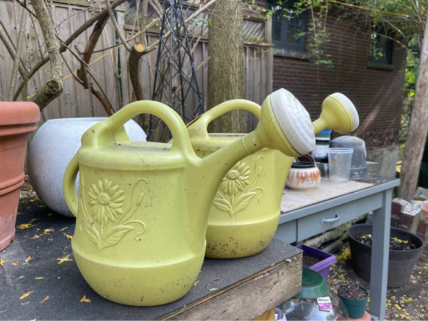 Yellow Watering Can with Flower Design