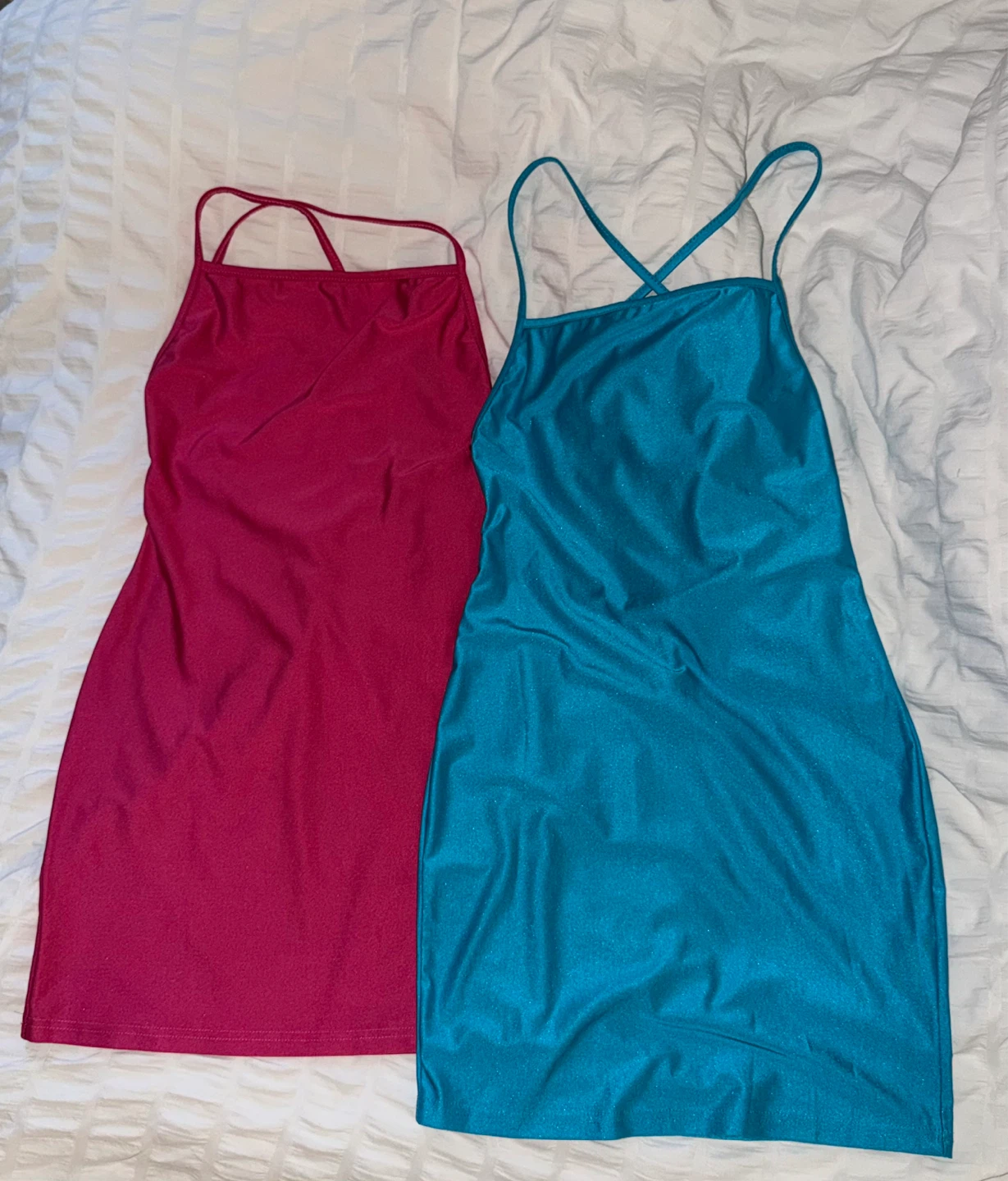 Two Spaghetti Strap Bodycon Mini Dresses - Pink and Teal